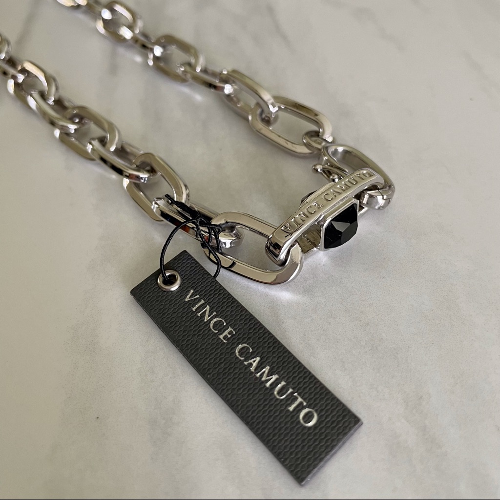 Vince Camuto Silver Chain Necklace Black Stone Nwt 29$